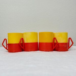 Vintage Doll Kitchen Toys Plastic Vintage Doll Mugs 1960-1970 Orange Yellow MCM